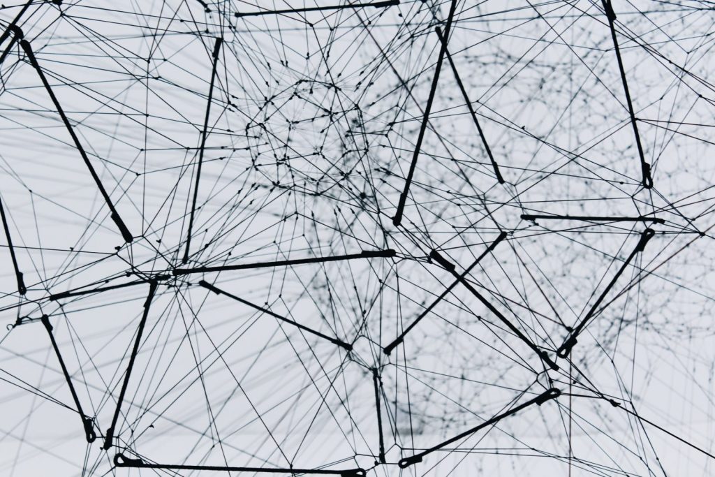 Intertwined web of strings.